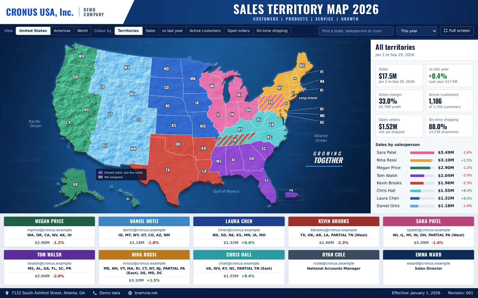 Mapa interactivo de territorios de ventas por estado